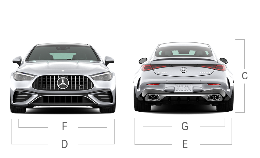 model front and back view diensions