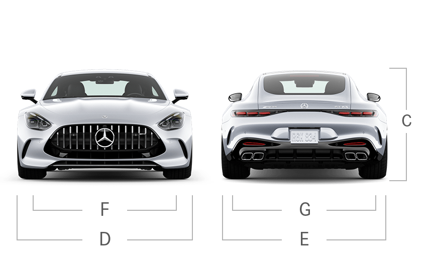 model front and back view diensions