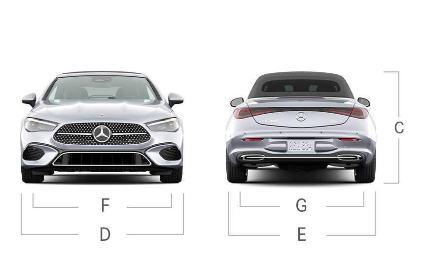 model front and back view diensions