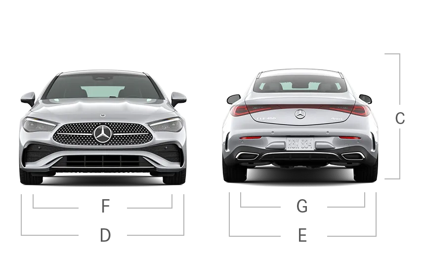 model front and back view diensions