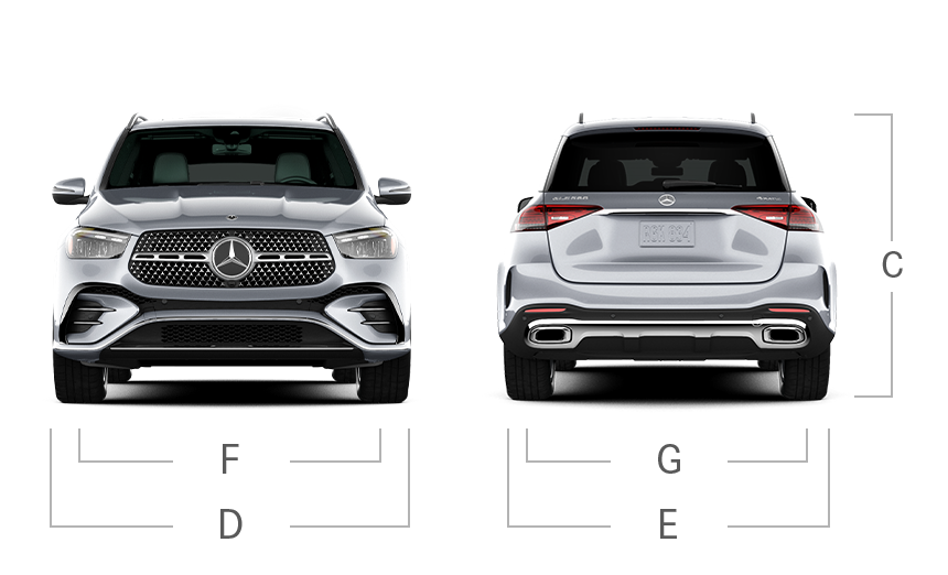 model front and back view diensions