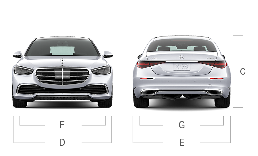 model front and back view diensions